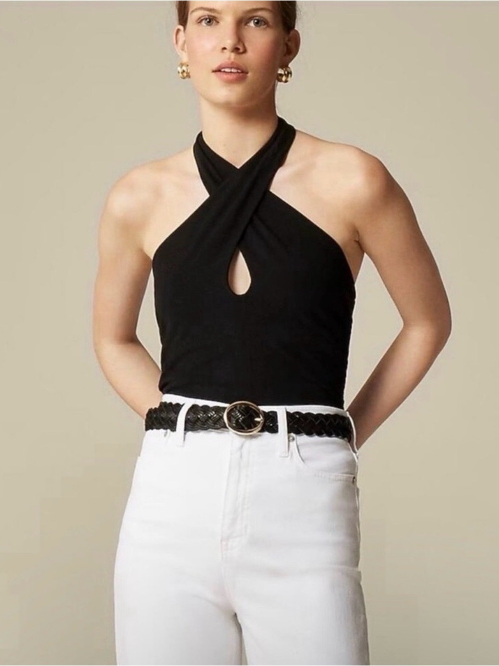 NWT J. Crew Stretch Cotton Halter Top Black, Medium